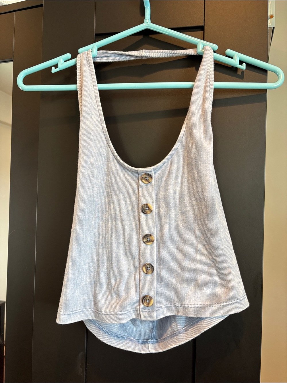 Light Blue Button-Front Womens Tank Top